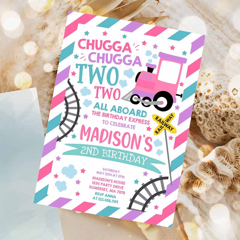 Chugga Chugga Two Two Train Kids Birthday, Chugga Chugga Choo Choo Party, Two Two Train Party Invitation