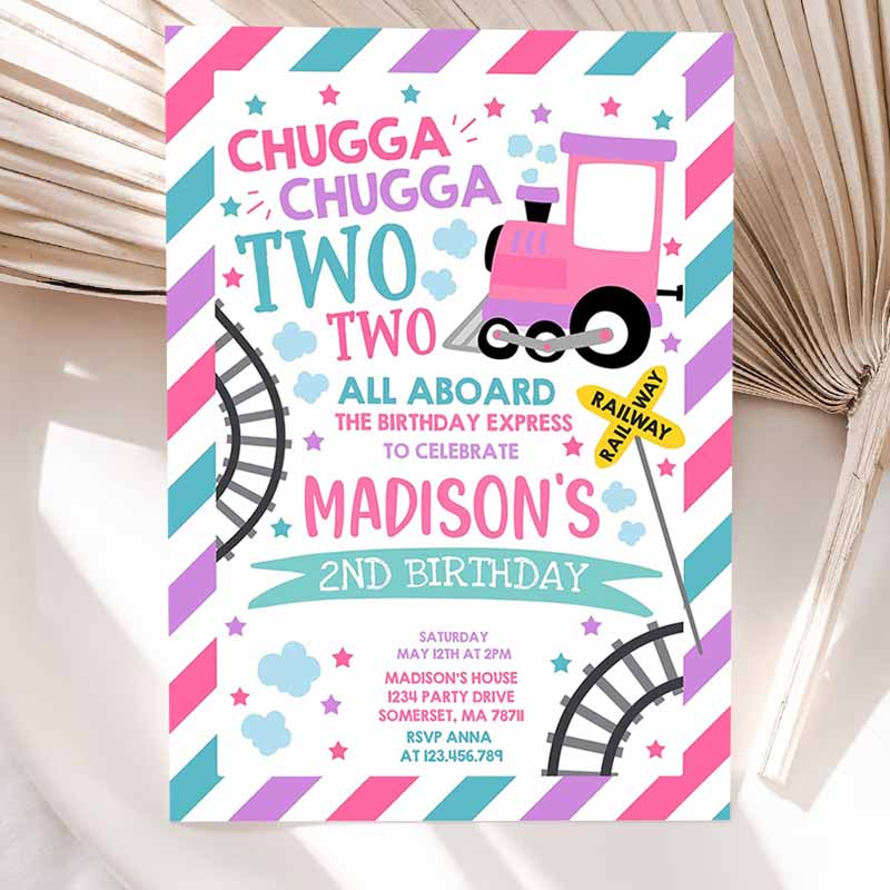 Chugga Chugga Two Two Train Kids Birthday, Chugga Chugga Choo Choo Party, Two Two Train Party Invitation