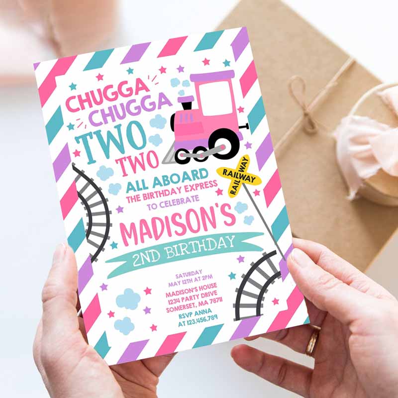 Chugga Chugga Two Two Train Kids Birthday, Chugga Chugga Choo Choo Party, Two Two Train Party Invitation