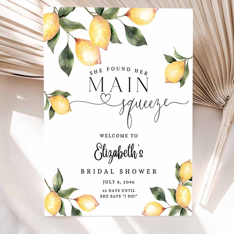 Citrus Lemon Bridal Shower Welcome Sign, Rustic She Found Her Main Squeeze Welcome Sign