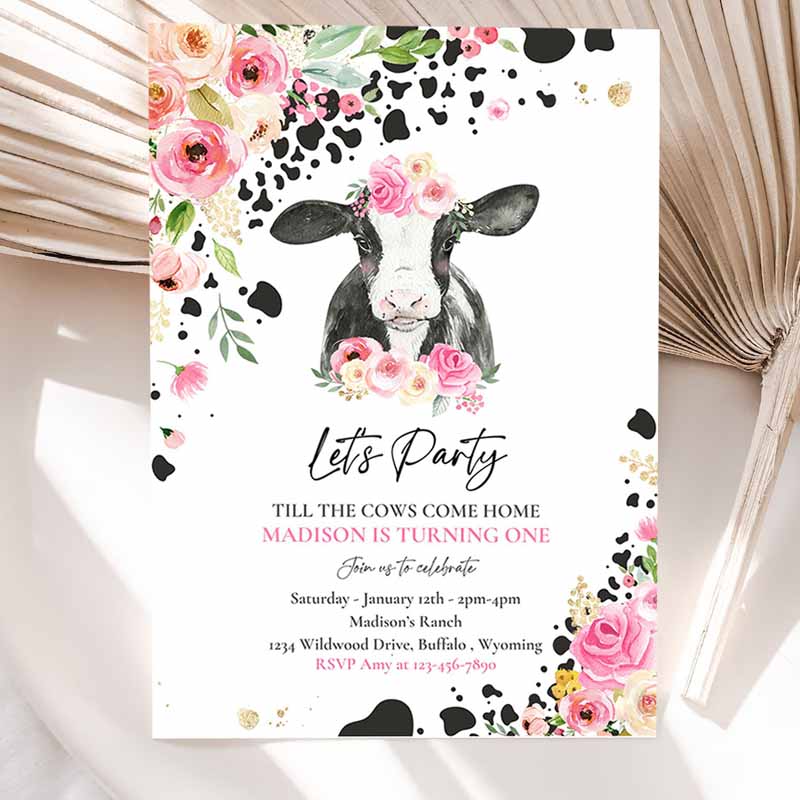 Cow Kids Birthday, Let's Party, Tille Cow Come Home Kids Birthday Party, Floral Farm Cow Kids Birthday Party