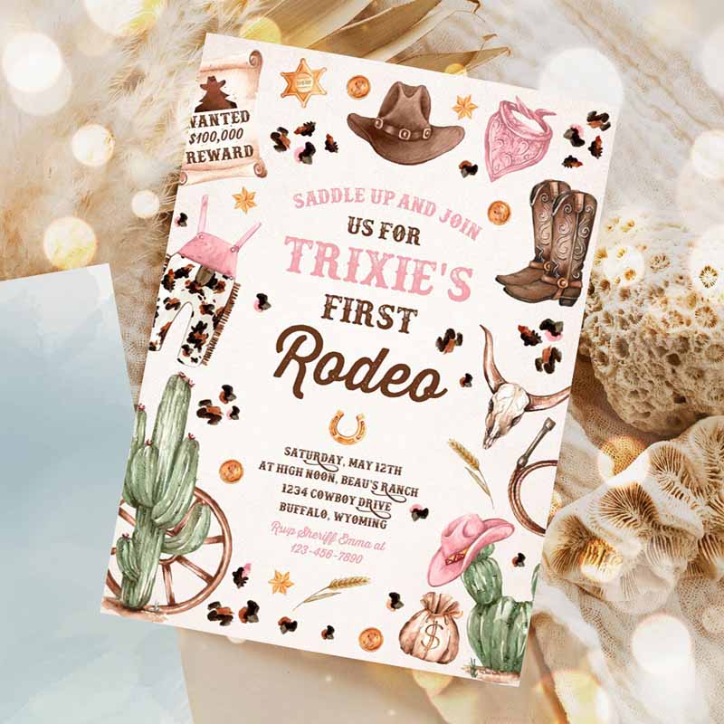 Cowgirl Kids Birthday Invitation, Wild West Cowgirl Rodeo Kids Birthday Party, Southwestern Ranch Kids Birthday