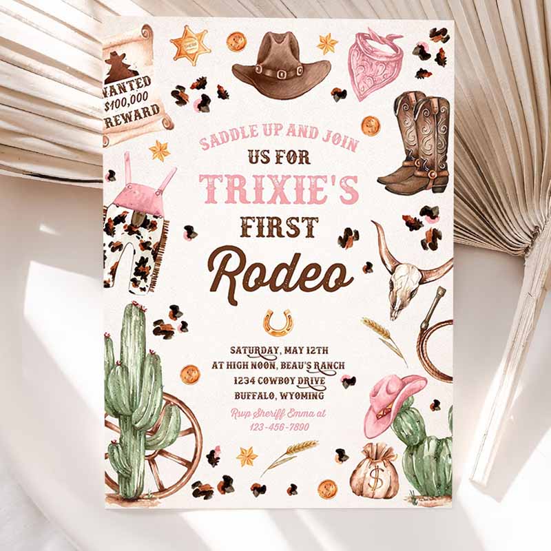 Cowgirl Kids Birthday Invitation, Wild West Cowgirl Rodeo Kids Birthday Party, Southwestern Ranch Kids Birthday Party