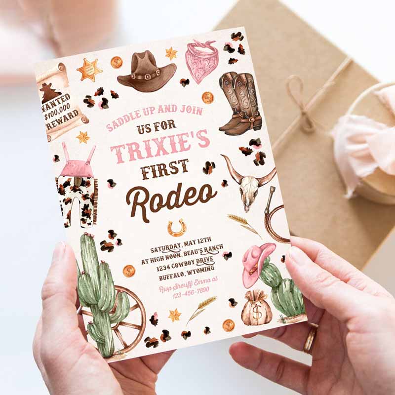 Cowgirl Kids Birthday Invitation, Wild West Cowgirl Rodeo Kids Birthday Party, Southwestern Ranch Kids Birthday Party