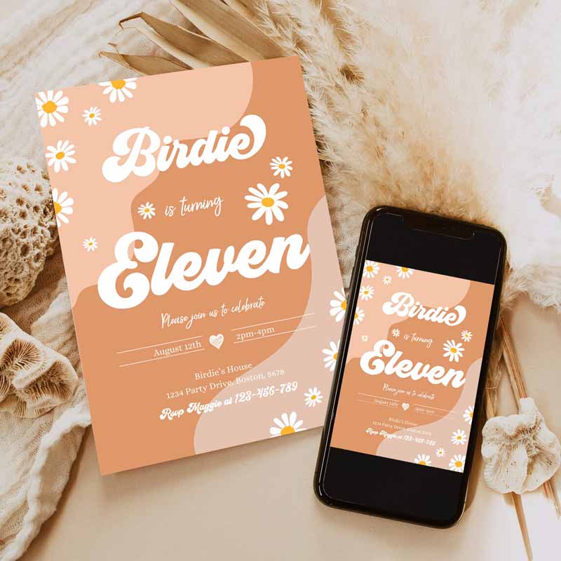 Daisy Kids Birthday, Five Is A Vibe Invitation, Boho Hippie Groovy Floral 's Kids Birthday Party