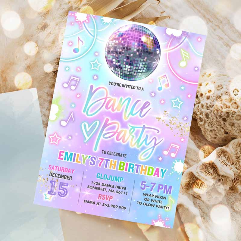 Dance Party Invitation, Tie Dye Dance Party Invitation, Glow Tie Dye Dance Party, Neon Glow Disco Dance Party Invitation