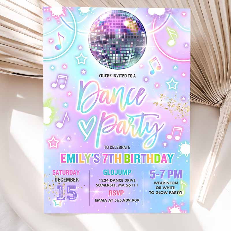 Dance Party Invitation, Tie Dye Dance Party Invitation, Glow Tie Dye Dance Party, Neon Glow Disco Dance Party