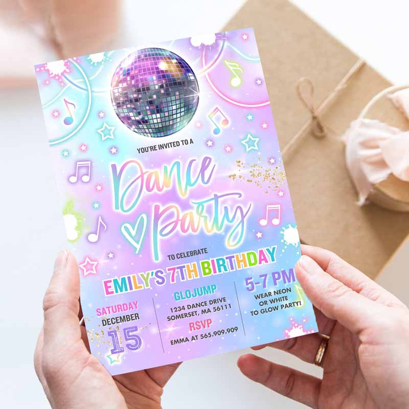 Dance Party Invitation, Tie Dye Dance Party Invitation, Glow Tie Dye Dance Party, Neon Glow Disco Dance Party