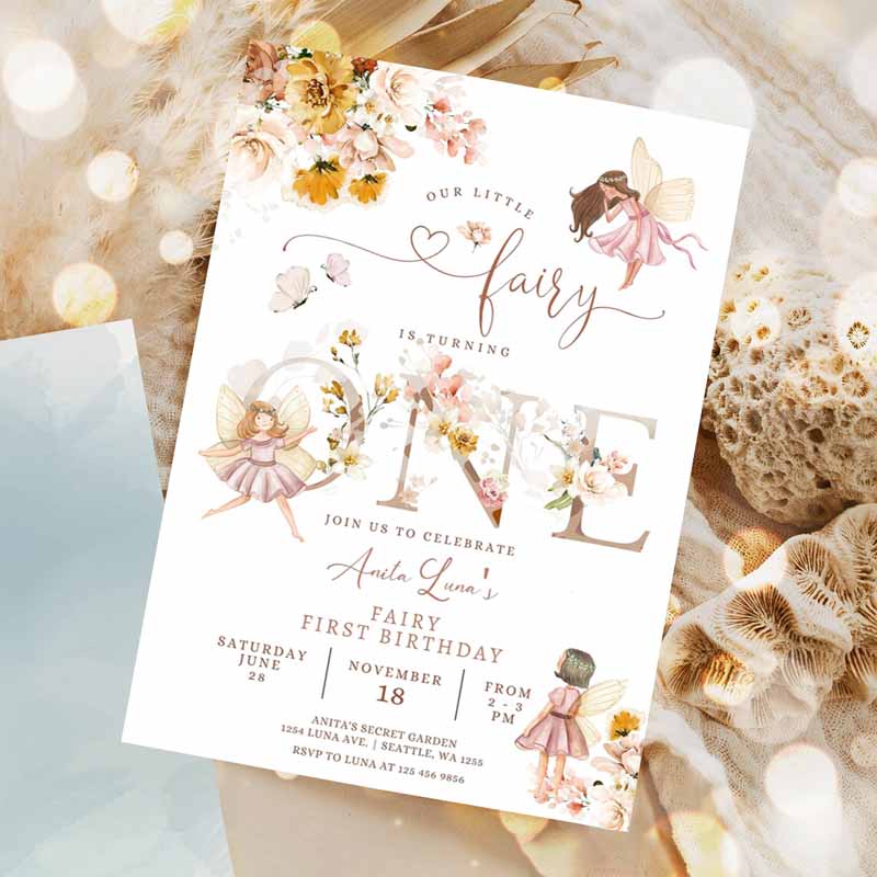 Fairy Kids Birthday Invitation, Butterfly Magical Wildflower Garden Fairy Floral Fairy Kids Birthday