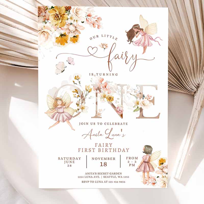 Fairy Kids Birthday Invitation, Butterfly Magical Wildflower Garden Fairy Floral Fairy Kids Birthday