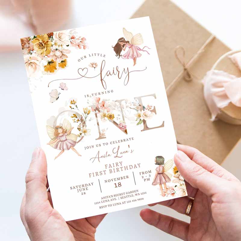 Fairy Kids Birthday Invitation, Butterfly Magical Wildflower Garden Fairy Floral Fairy Kids Birthday