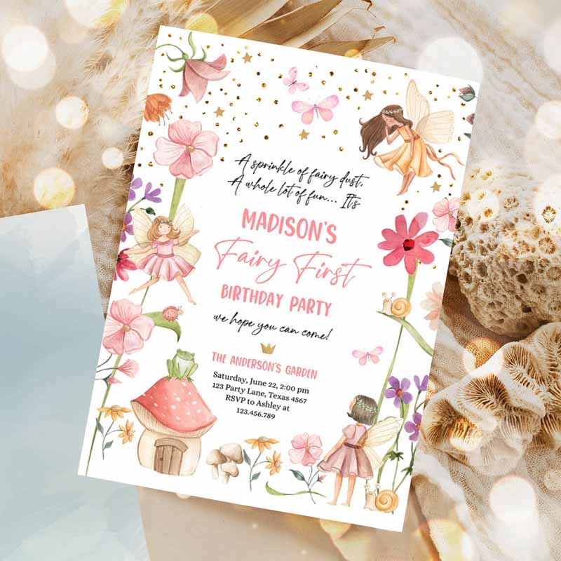 Fairy First Kids Birthday Invitation, Fairy Garden Kids Birthday, Fairy Forest Girl Kids Birthday Party