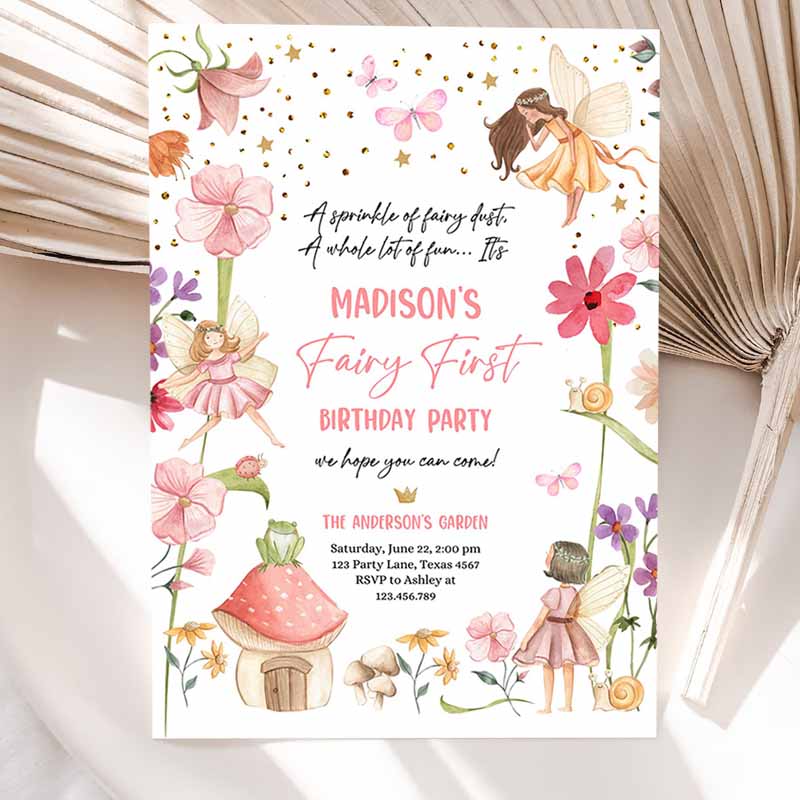 Fairy First Kids Birthday Invitation, Fairy Garden Kids Birthday, Fairy Forest Girl Kids Birthday Party