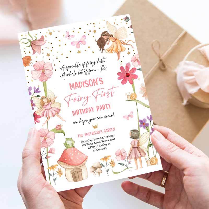 Fairy First Kids Birthday Invitation, Fairy Garden Kids Birthday, Fairy Forest Girl Kids Birthday Party