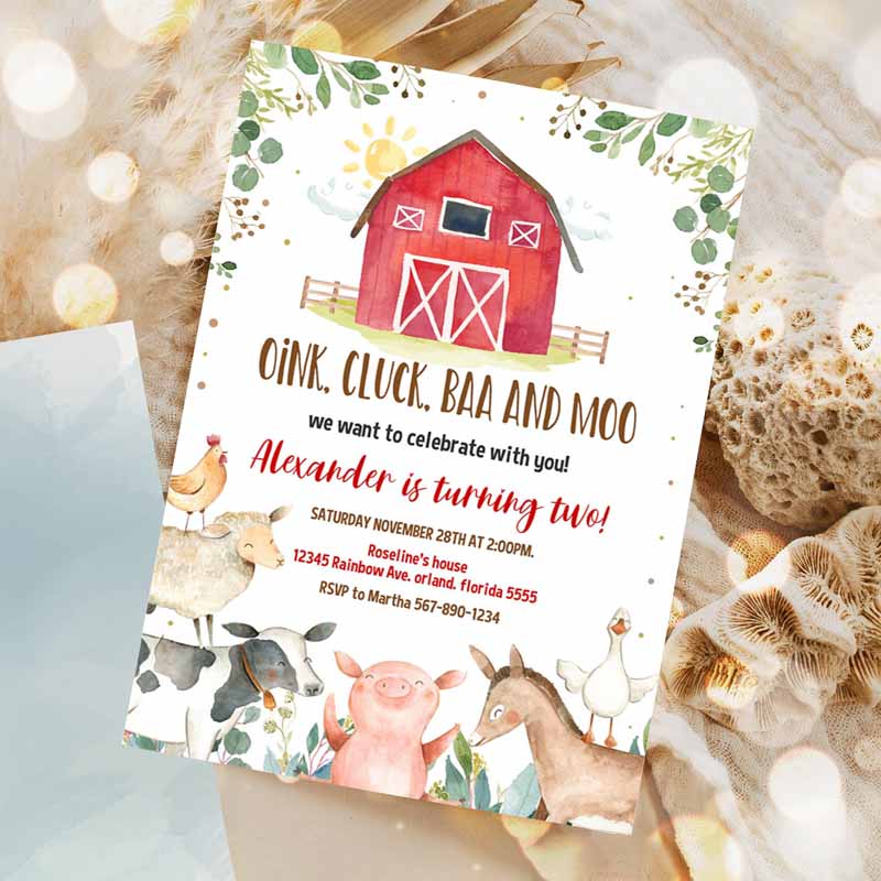 Farm Kids Birthday Invitation, Boy Barn Party, Digital Invite Farm Animals Barnyard Boy Invitations