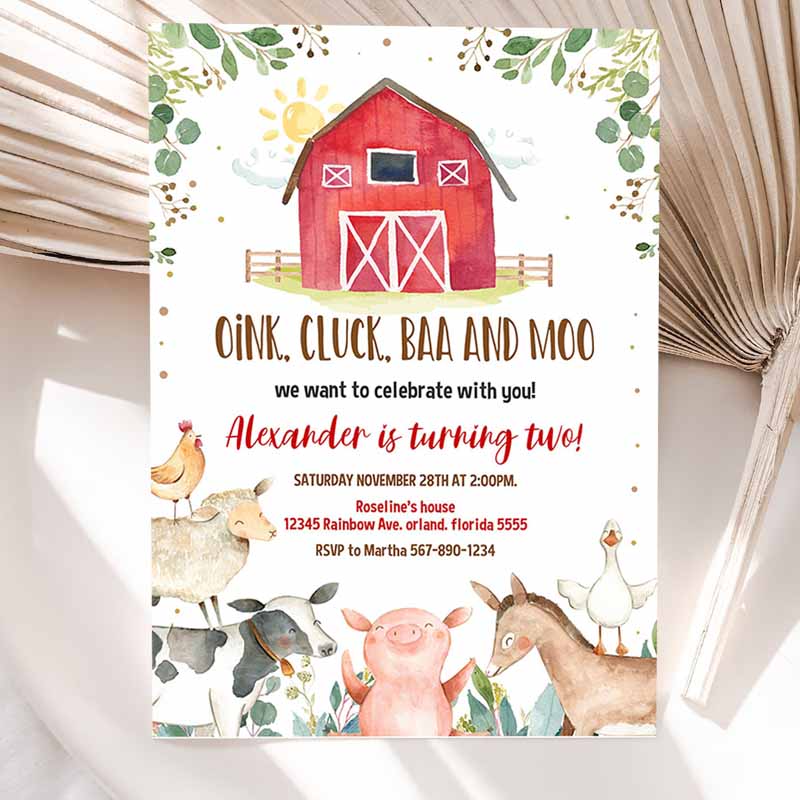 Farm Kids Birthday Invitation, Boy Barn Party, Digital Invite Farm Animals Barnyard Boy Invitations