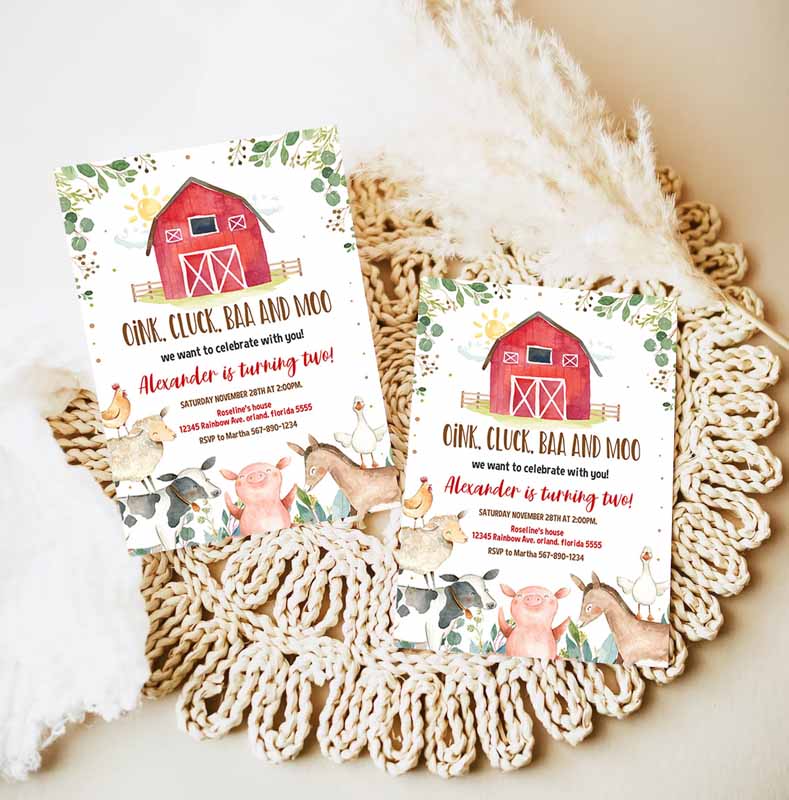 Farm Kids Birthday Invitation, Boy Barn Party, Digital Invite Farm Animals Barnyard Boy Invitations