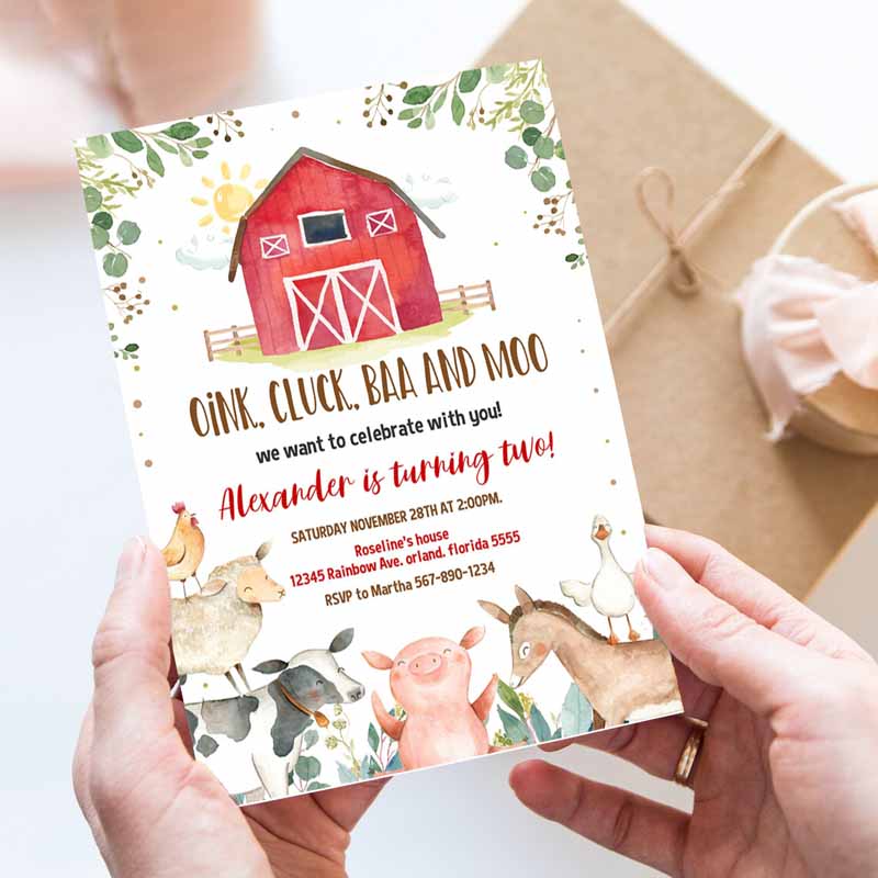 Farm Kids Birthday Invitation, Boy Barn Party, Digital Invite Farm Animals Barnyard Boy Invitations