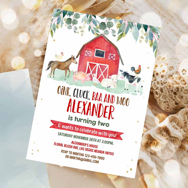 Farm Kids Birthday Invitation, Boy Barn Party, Digital Party, Invite Farm Animals Barnyard Boy Invitations