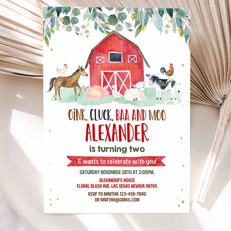 Farm Kids Birthday Invitation, Boy Barn Party, Digital Party, Invite Farm Animals Barnyard Boy Invitations