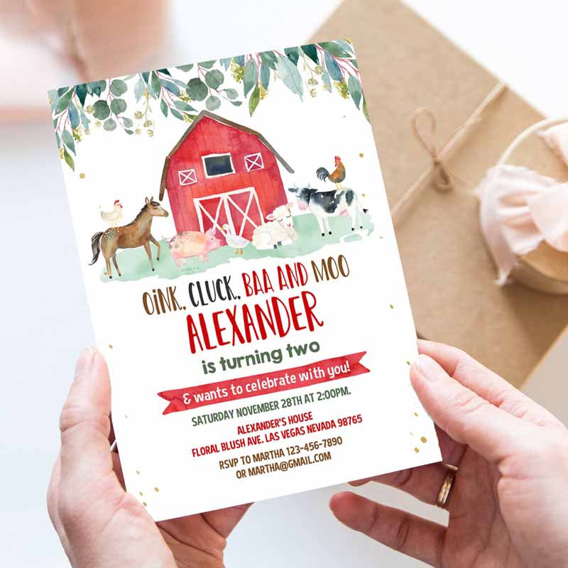 Farm Kids Birthday Invitation, Boy Barn Party, Digital Party, Invite Farm Animals Barnyard Boy Invitations