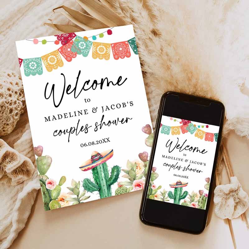 Fiesta Cactus Welcome Sign, Couples Shower Welcome Desert Mexican Succulent Taco Bout Love Succulent Invitation