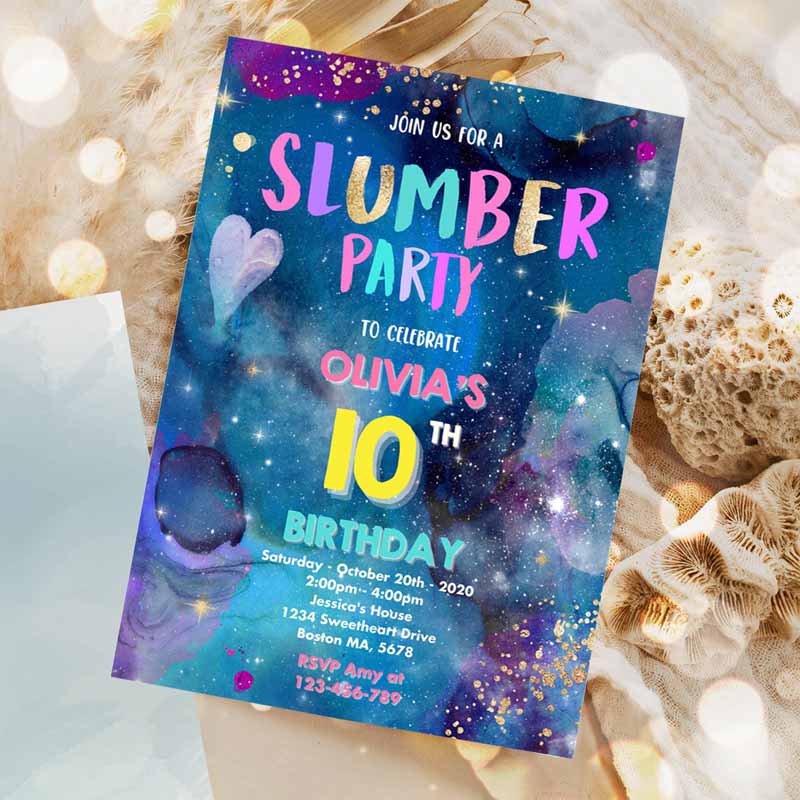 Galaxy Kids Birthday, Galaxy Slumber Party Invitation, Tween Galaxyarry Night Sleepover Party Invitation