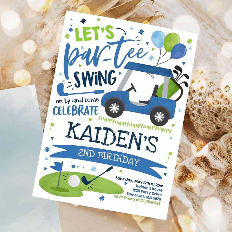 Golf Kids Birthday Invitation, Let's Par-Tee Golf Kids Birthday Invitation, Golfing Golf Ball Kids Birthday, Par-tee Gold Party