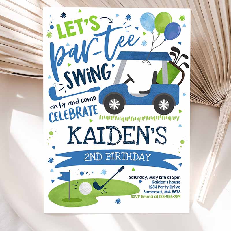 Golf Kids Birthday Invitation, Let's Par-Tee Golf Kids Birthday Invitation, Golfing Golf Ball Kids Birthday, Par-tee Gold Party