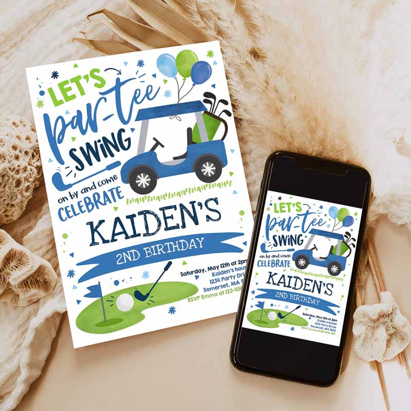 Golf Kids Birthday Invitation, Let's Par-Tee Golf Kids Birthday Invitation, Golfing Golf Ball Kids Birthday, Par-tee Gold Party