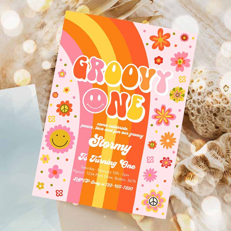 Groovy One Kids Birthday, Peace Love Party, Groovy Rainbow Party, Hippie Floral Kids Birthday Party