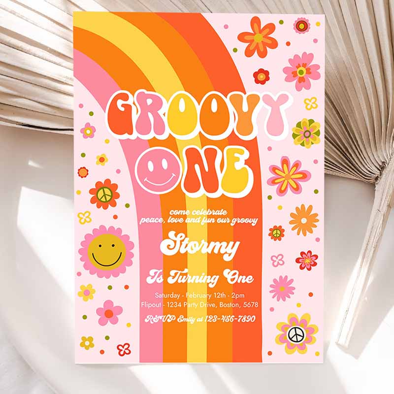 Groovy One Kids Birthday, Peace Love Party, Groovy Rainbow Party, Hippie Floral Kids Birthday Party