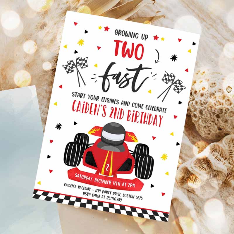 Growing Up Two Fast Kids Birthday Invitation, Race Car Two Fast Kids Birthday, Two Fast Boy Race Car Kids Birthday