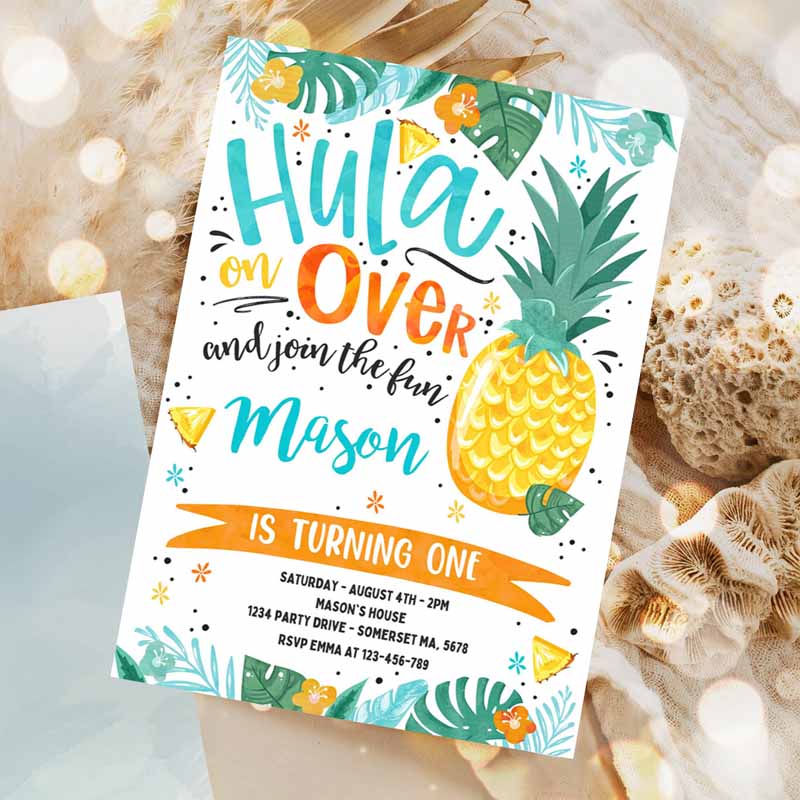 Hawaiian Luau Kids Birthday Invitation, Pineapple Kids Birthday, Luau Kids Birthday, Luau Pineapple Pool Party