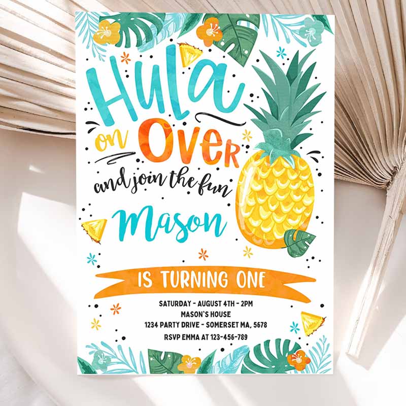 Hawaiian Luau Kids Birthday Invitation, Pineapple Kids Birthday, Luau Kids Birthday, Luau Pineapple Pool Party