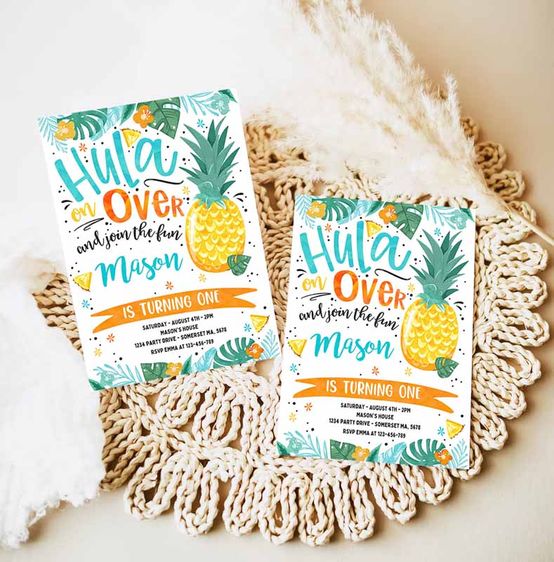 Hawaiian Luau Kids Birthday Invitation, Pineapple Kids Birthday, Luau Kids Birthday, Luau Pineapple Pool Party