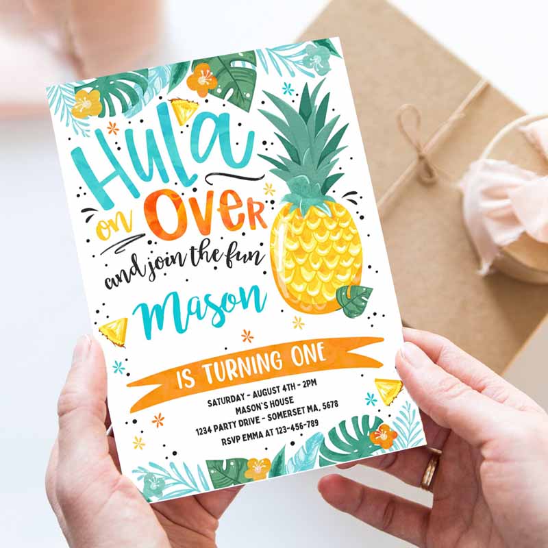 Hawaiian Luau Kids Birthday Invitation, Pineapple Kids Birthday, Luau Kids Birthday, Luau Pineapple Pool Party