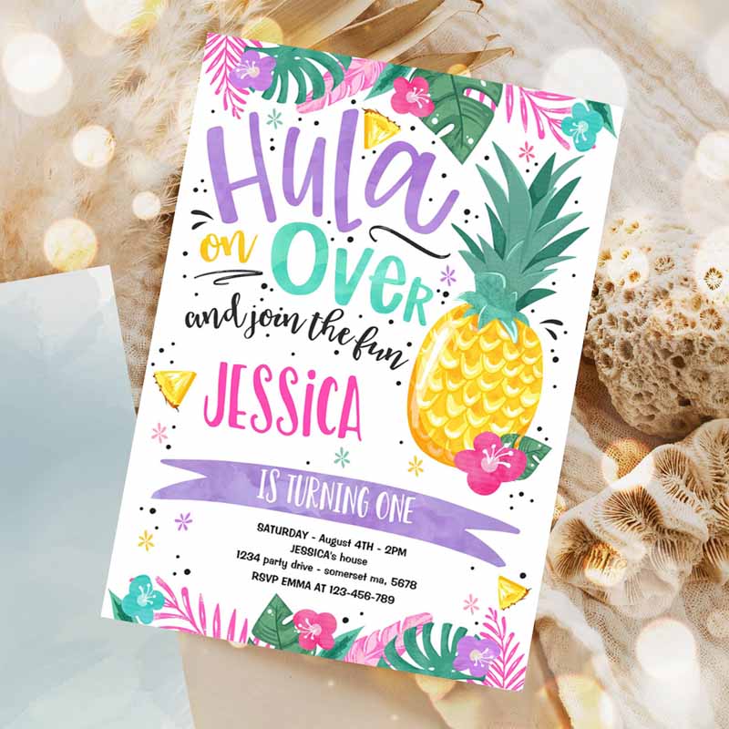 Hawaiian Luau Kids Birthday Invitation, Pineapple Kids Birthday Party, Luau Kids Birthday, Luau Pineapple Pool Party