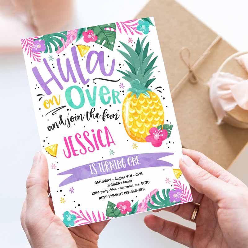 Hawaiian Luau Kids Birthday Invitation, Pineapple Kids Birthday Party, Luau Kids Birthday, Luau Pineapple Pool Party