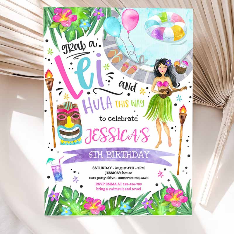 Hawaiian Luau Kids Birthday Invitation, Pineapple Luau Kids Birthday Party, Pineapple Hawaiian Kids Birthday, Luau Pool Party