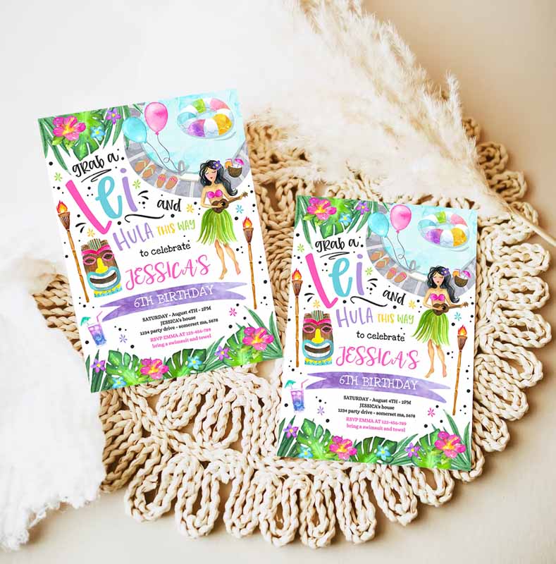 Hawaiian Luau Kids Birthday Invitation, Pineapple Luau Kids Birthday Party, Pineapple Hawaiian Kids Birthday, Luau Pool Party