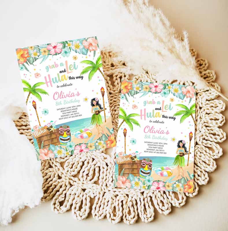 Hawaiian Luau Kids Birthday Invitation, Tropical Luau Pool Party, Kids Birthday Party, Hawaiian Kids Birthday, Luau Pool Party