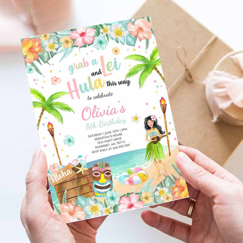 Hawaiian Luau Kids Birthday Invitation, Tropical Luau Pool Party, Kids Birthday Party, Hawaiian Kids Birthday, Luau Pool Party