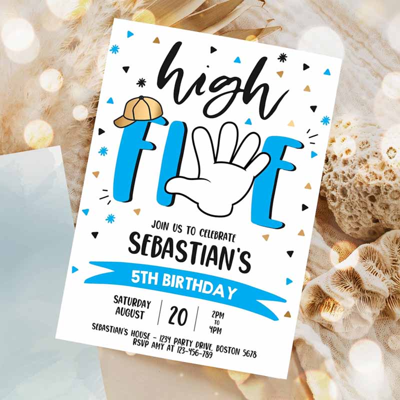 High Five Kids Birthday, Hi Five Kids Birthday Party, Boys Kids Birthday Party, Hi Fifth Kids Birthday Invitation