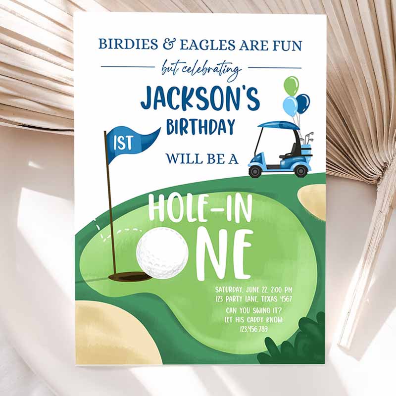 Hole in One Kids Birthday Invitation, Golf First Kids Birthday, Par-tee Golf Invite Boy Golfing Party