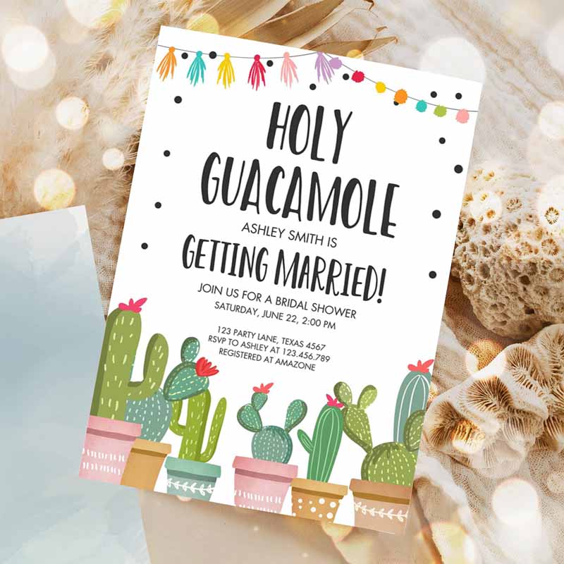 Holy Guacamole Bridal Shower Invitation, Fiesta Couples Shower Cactus Succulent Mexican