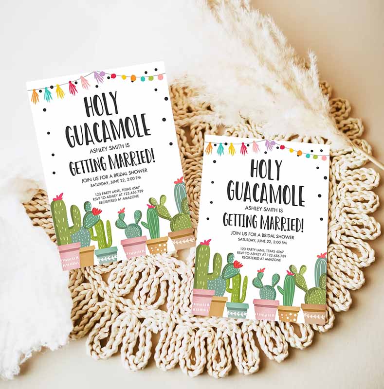 Holy Guacamole Bridal Shower Invitation, Fiesta Couples Shower Cactus Succulent Mexican