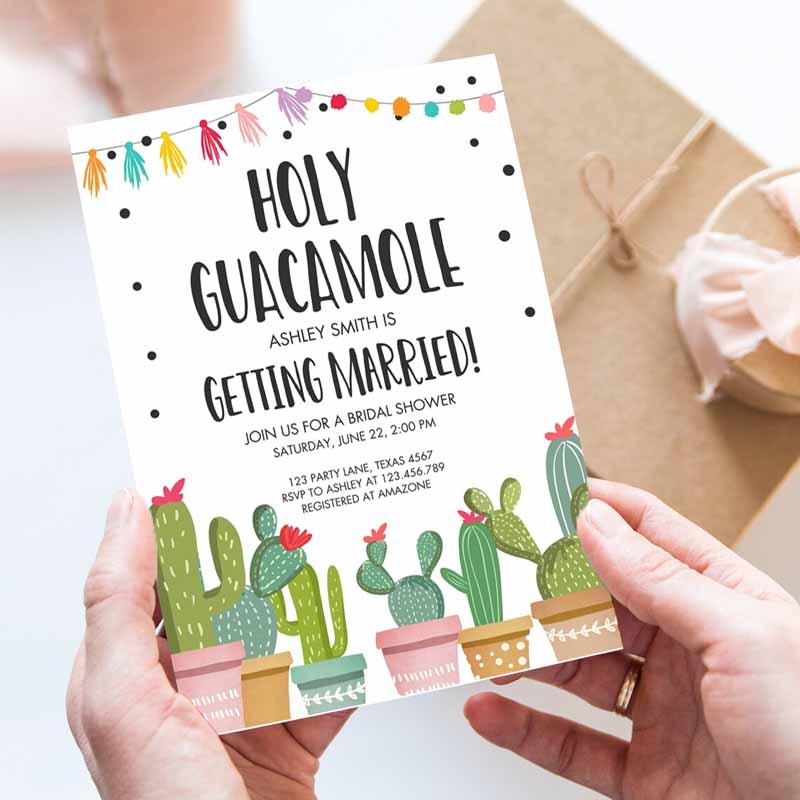 Holy Guacamole Bridal Shower Invitation, Fiesta Couples Shower Cactus Succulent Mexican