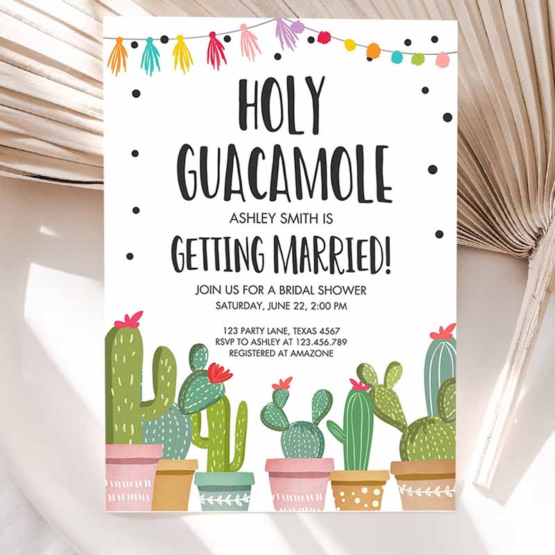 Holy Guacamole Bridal Shower Invitation, Fiesta Couples Shower Cactus Succulent Mexican