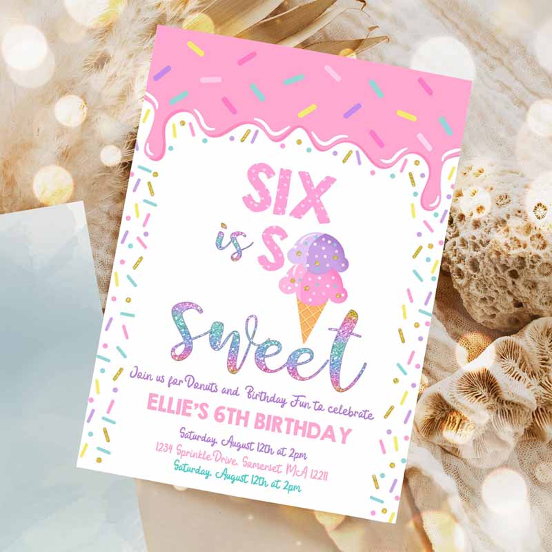 Ice Cream Invitation, Six Is So Sweet Kids Birthday Invitation, Ice Cream Kids Birthday, Sweet Ice Cream Party